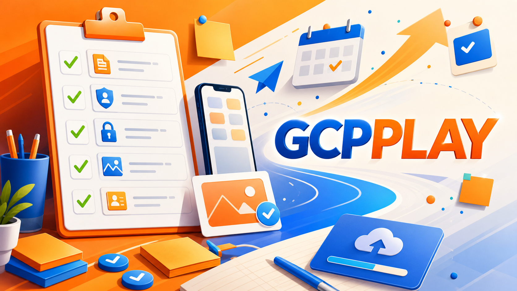 GCPPLAY app store launch checklist orange blue cover